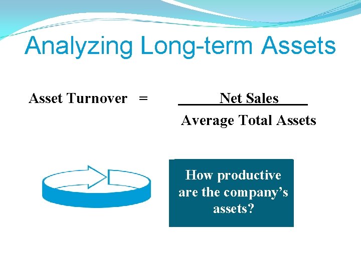 Analyzing Long-term Assets Asset Turnover = Net Sales Average Total Assets How productive are