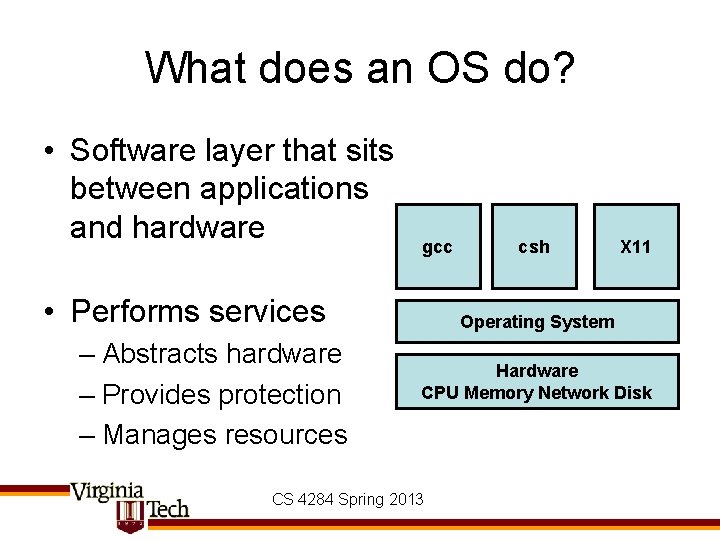 What does an OS do? • Software layer that sits between applications and hardware What does an OS do? • Software layer that sits between applications and hardware