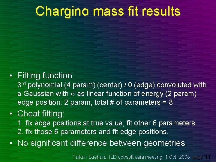 Chargino mass fit results • Fitting function: 3 rd polynomial (4 param) (center) /