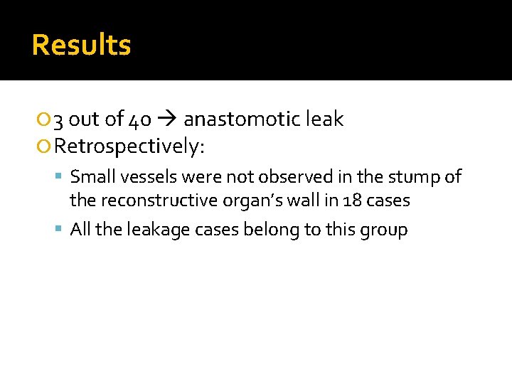 Results 3 out of 40 anastomotic leak Retrospectively: Small vessels were not observed in