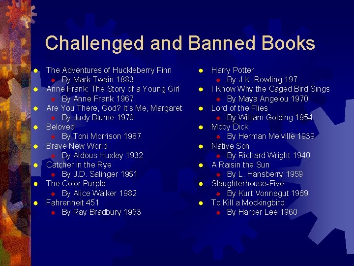 Challenged and Banned Books ® ® ® ® The Adventures of Huckleberry Finn ®