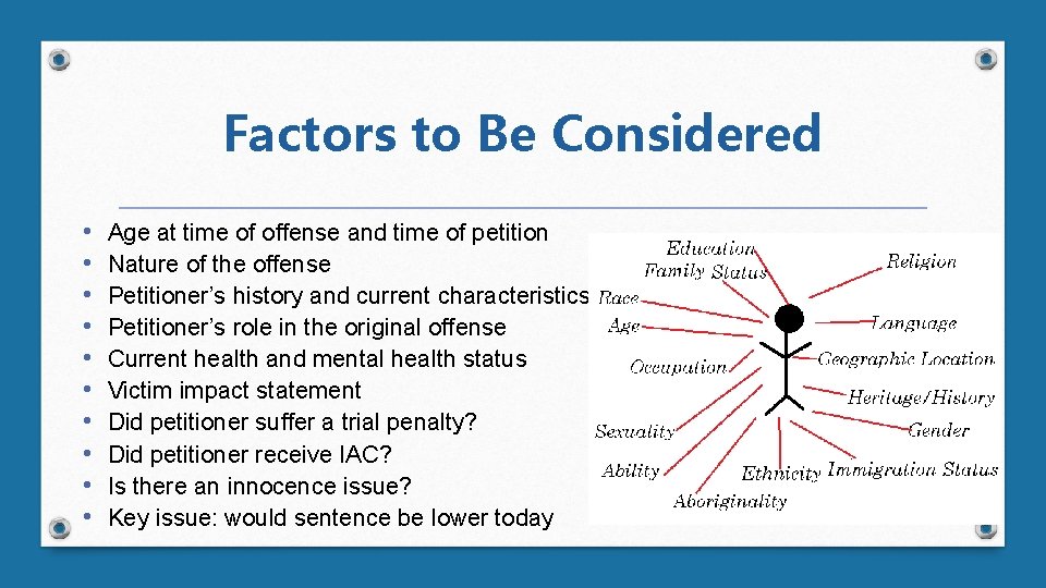 Factors to Be Considered • • • Age at time of offense and time