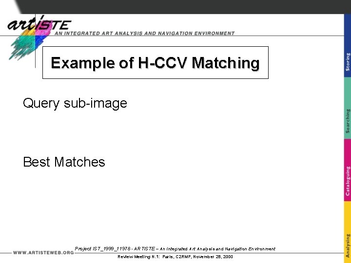 Example of H-CCV Matching Query sub-image Best Matches Project IST_1999_11978 - ARTISTE – An