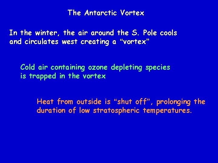 The Antarctic Vortex In the winter, the air around the S. Pole cools and