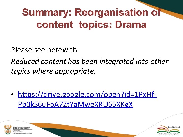 Summary: Reorganisation of content topics: Drama Please see herewith Reduced content has been integrated