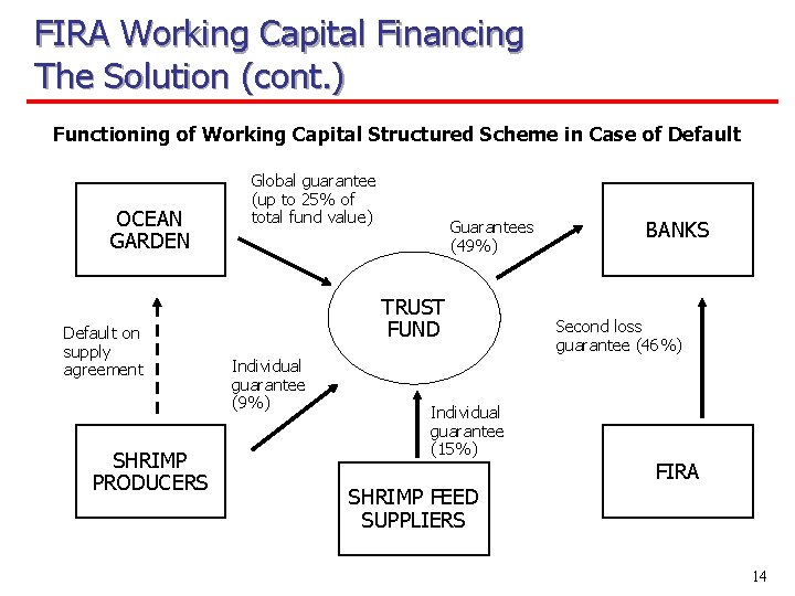 FIRA Working Capital Financing The Solution (cont. ) Functioning of Working Capital Structured Scheme