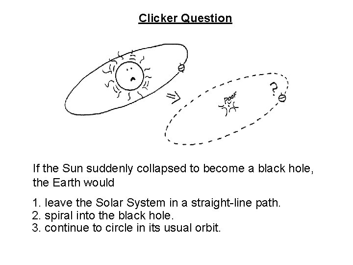 Clicker Question If the Sun suddenly collapsed to become a black hole, the Earth
