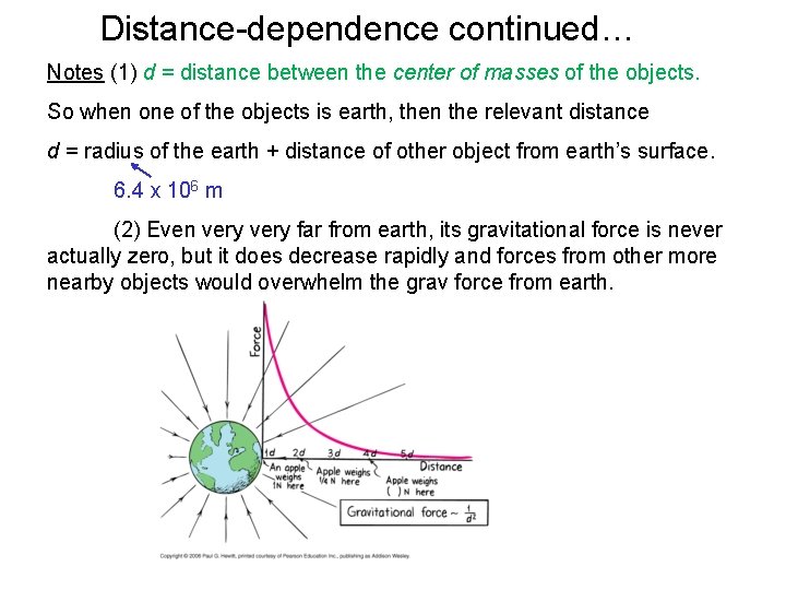 Distance-dependence continued… Notes (1) d = distance between the center of masses of the