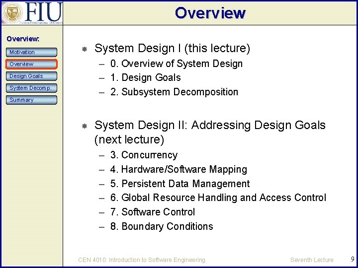 Overview: Motivation System Design I (this lecture) – 0. Overview of System Design –