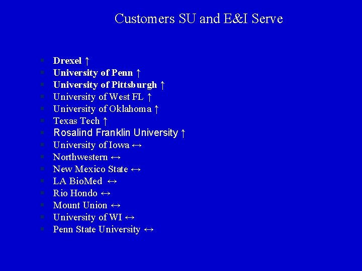 Customers SU and E&I Serve § § § § Drexel ↑ University of Penn