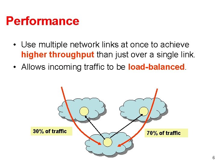 Performance • Use multiple network links at once to achieve higher throughput than just