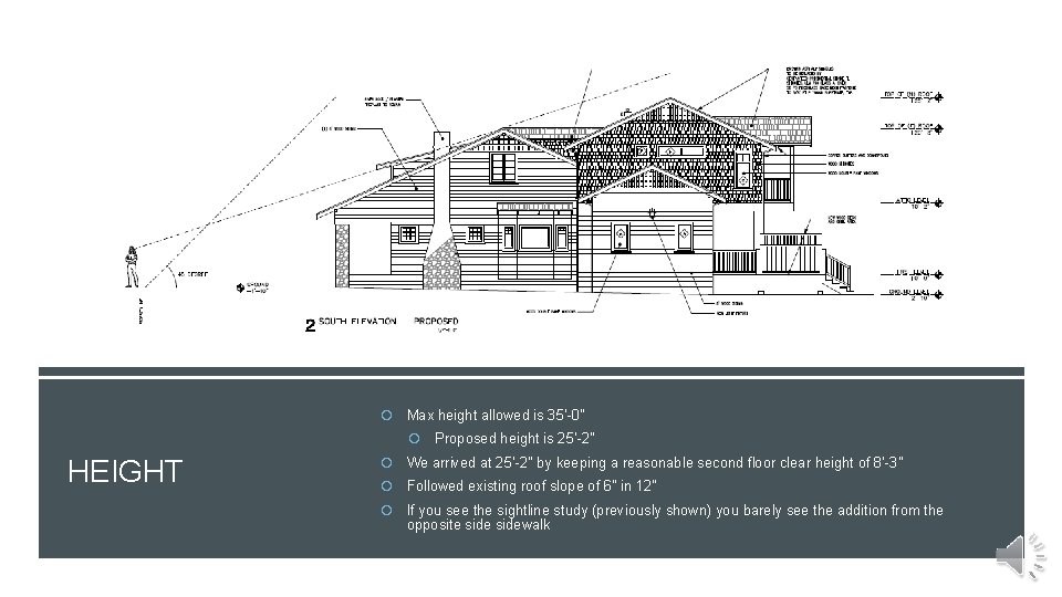  Max height allowed is 35’-0” HEIGHT Proposed height is 25’-2” We arrived at