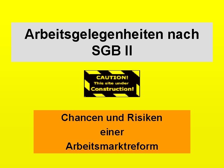 Arbeitsgelegenheiten nach SGB II Chancen und Risiken einer Arbeitsmarktreform 