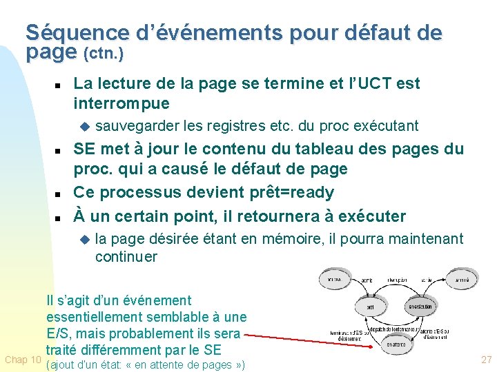 Séquence d’événements pour défaut de page (ctn. ) n La lecture de la page