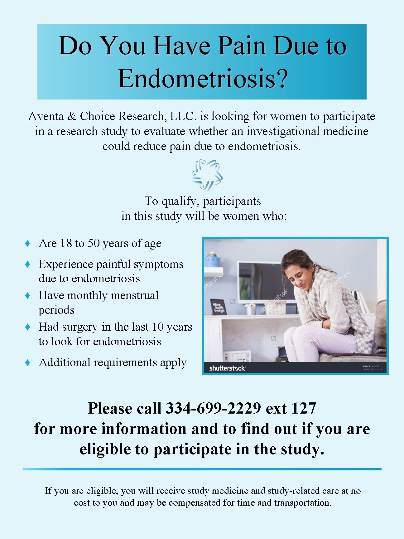 Do You Have Pain Due to Endometriosis? Aventa & Choice Research, LLC. is looking