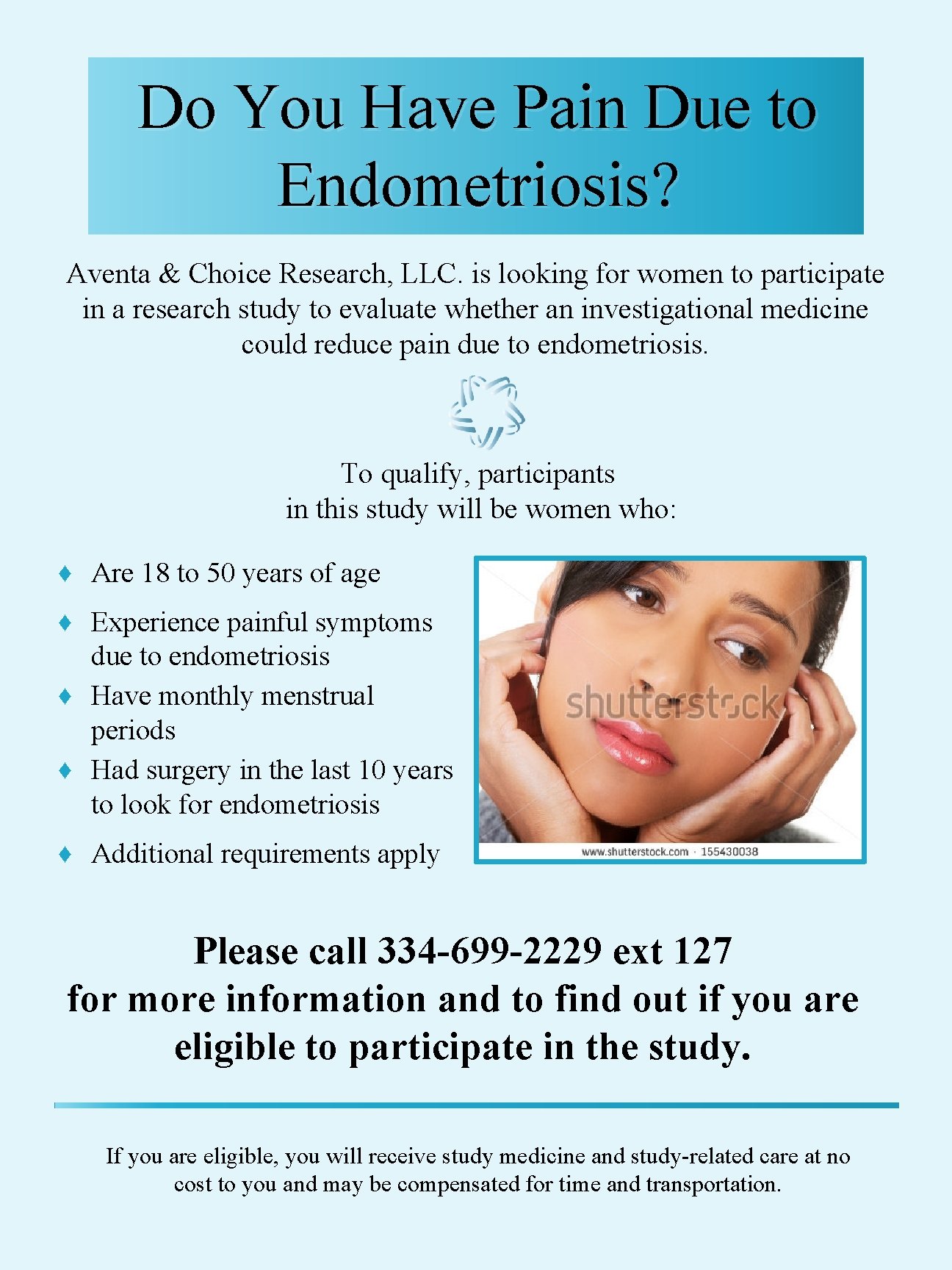 Do You Have Pain Due to Endometriosis? Aventa & Choice Research, LLC. is looking