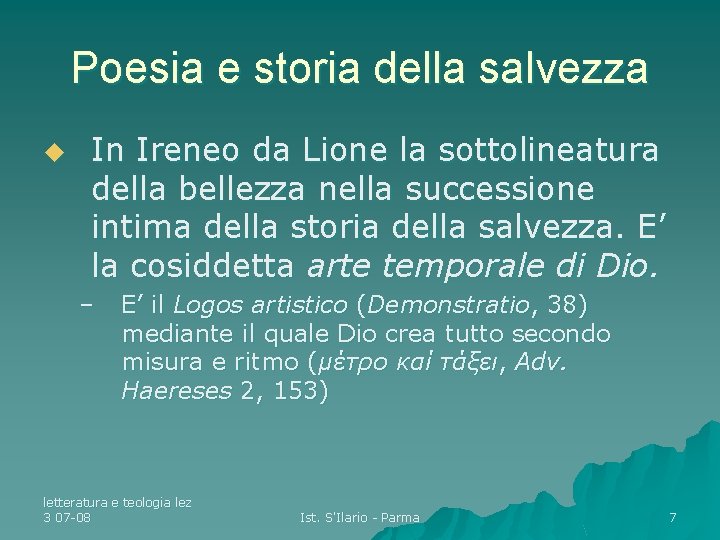 Poesia e storia della salvezza u In Ireneo da Lione la sottolineatura della bellezza