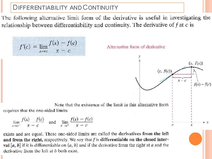 DIFFERENTIABILITY AND CONTINUITY 