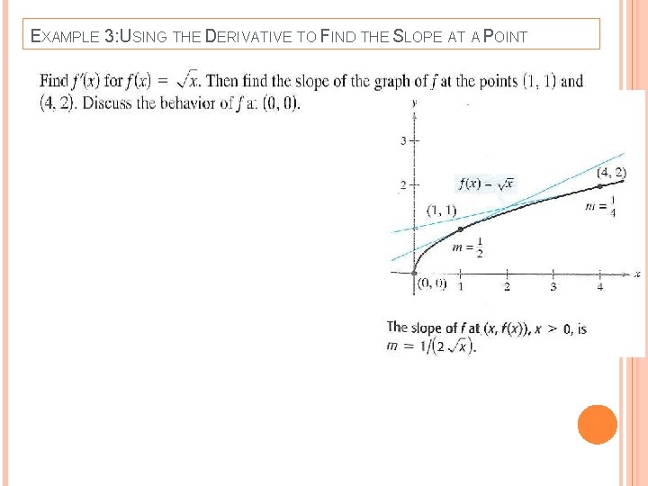 EXAMPLE 3: USING THE DERIVATIVE TO FIND THE SLOPE AT A POINT 