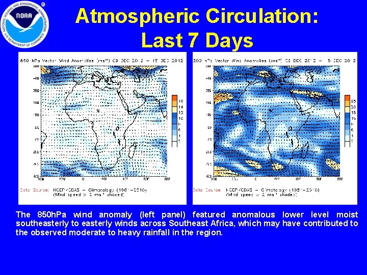 Atmospheric Circulation: Last 7 Days The 850 h. Pa wind anomaly (left panel) featured Atmospheric Circulation: Last 7 Days The 850 h. Pa wind anomaly (left panel) featured