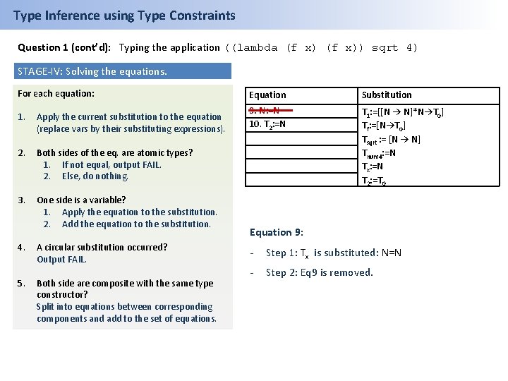 Type Inference using Type Constraints Question 1 (cont’d): Typing the application ((lambda (f x))