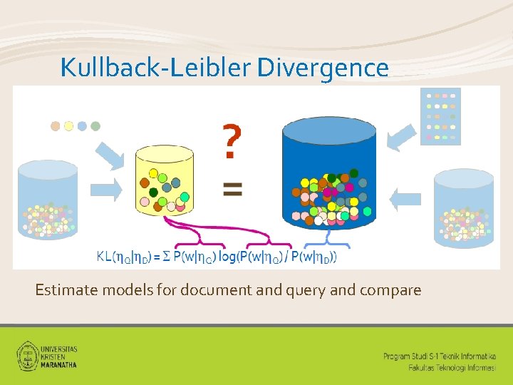 Kullback-Leibler Divergence Estimate models for document and query and compare 