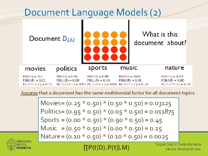 Document Language Models (2) Assume that a document has the same multinomial factor for
