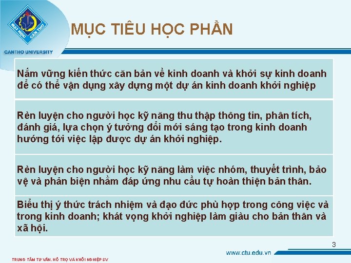 MỤC TIÊU HỌC PHẦN Nắm vững kiến thức căn bản về kinh doanh và