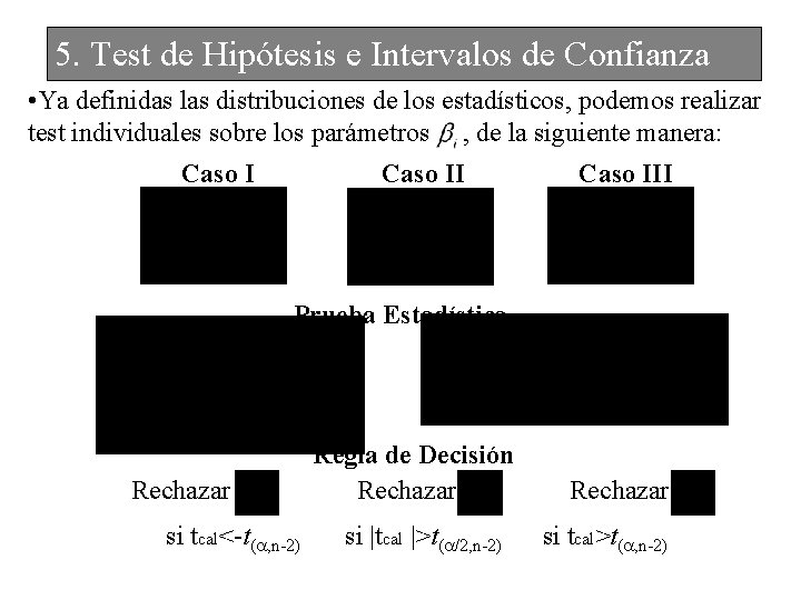 5. Test de Hipótesis e Intervalos de Confianza • Ya definidas las distribuciones de
