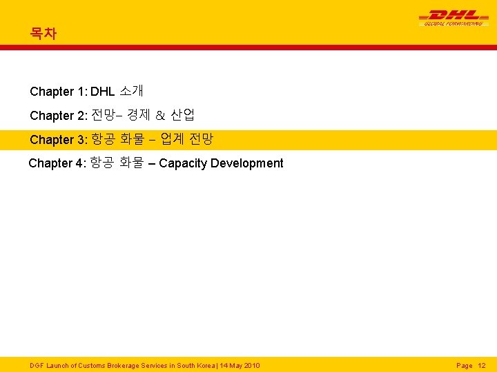 목차 Chapter 1: DHL 소개 Chapter 2: 전망– 경제 & 산업 Chapter 3: 항공