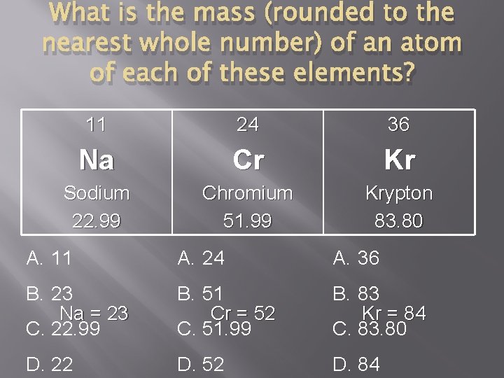 What is the mass (rounded to the nearest whole number) of an atom of