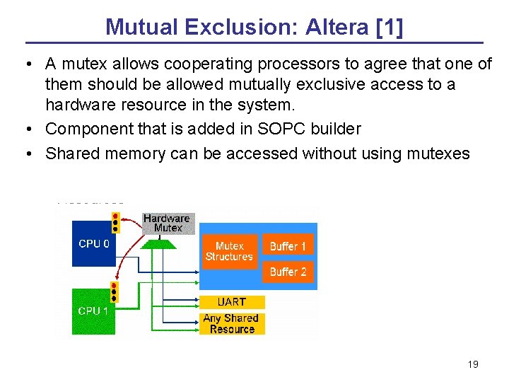 Mutual Exclusion: Altera [1] • A mutex allows cooperating processors to agree that one