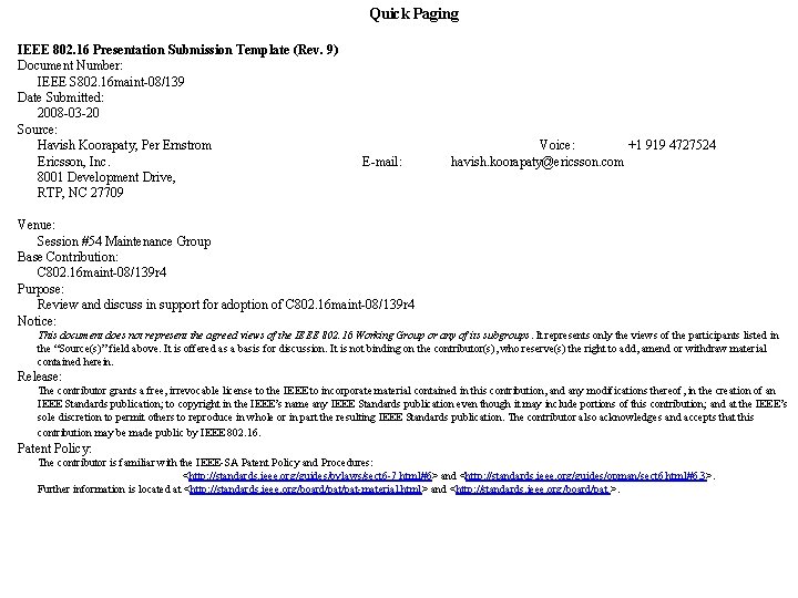 Quick Paging IEEE 802 16 Presentation Submission Template