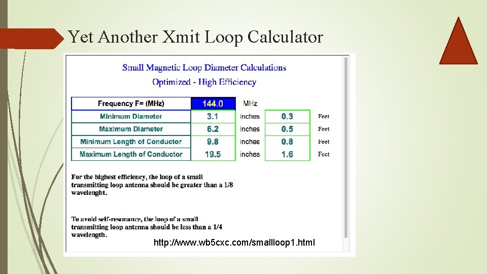 Yet Another Xmit Loop Calculator http: //www. wb 5 cxc. com/smallloop 1. html 