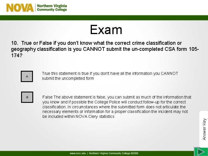 Exam 10. True or False if you don’t know what the correct crime classification