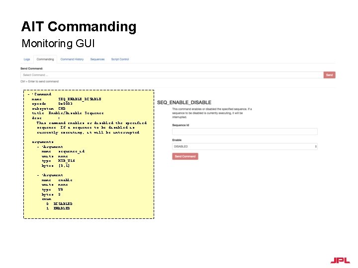 AIT Commanding Monitoring GUI - !Command name: SEQ_ENABLE_DISABLE opcode: 0 x 0003 subsystem: CMD