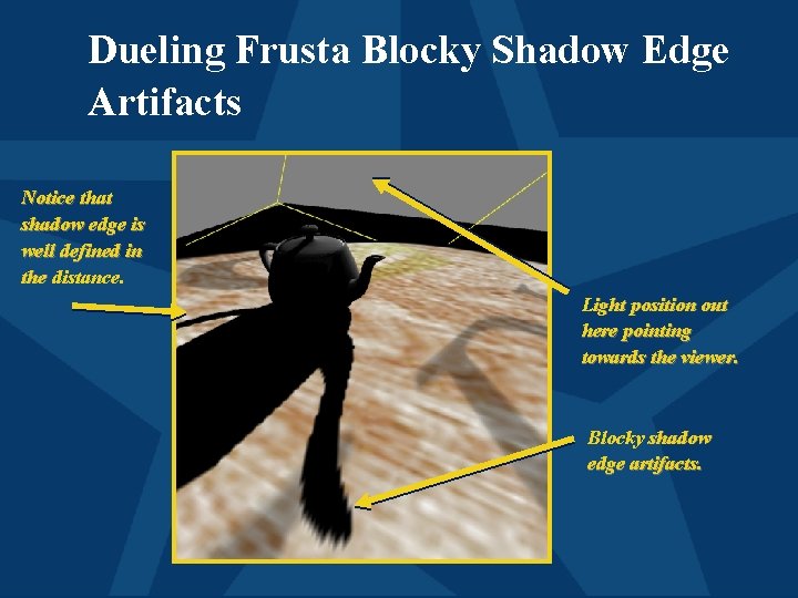 Dueling Frusta Blocky Shadow Edge Artifacts Notice that shadow edge is well defined in