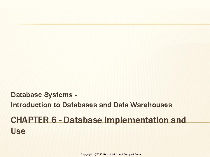 Database Systems Introduction to Databases and Data Warehouses CHAPTER 6 - Database Implementation and