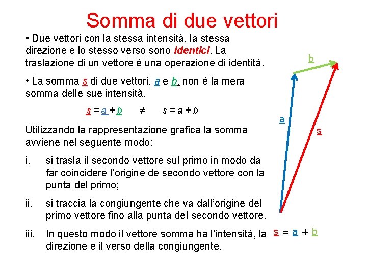 Somma di due vettori • Due vettori con la stessa intensità, la stessa direzione