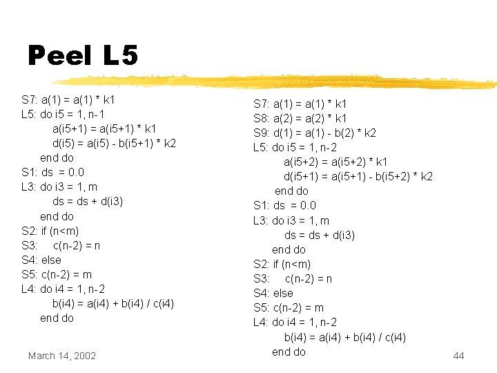 Peel L 5 S 7: a(1) = a(1) * k 1 L 5: do