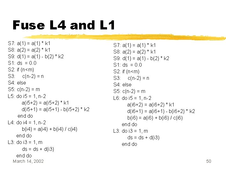 Fuse L 4 and L 1 S 7: a(1) = a(1) * k 1