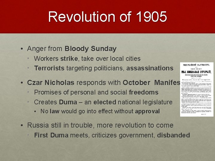 Revolution of 1905 • Anger from Bloody Sunday • Workers strike, take over local