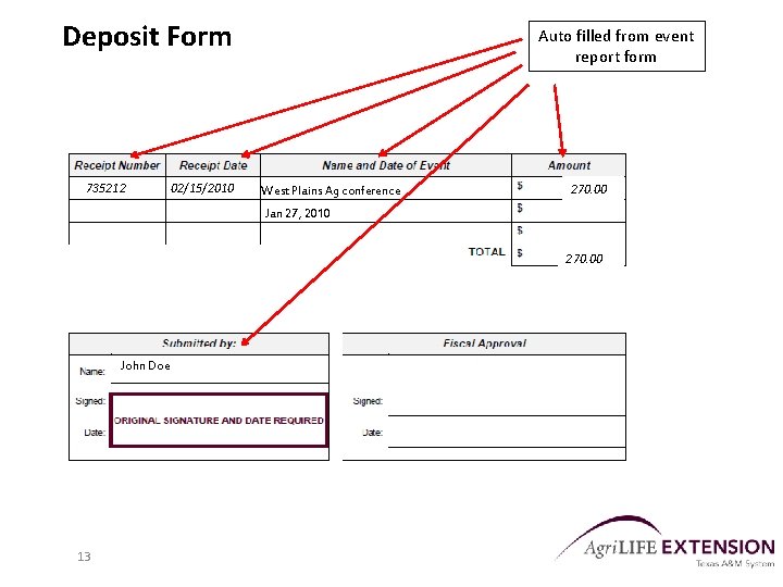 Deposit Form 735212 02/15/2010 Auto filled from event report form West Plains Ag conference