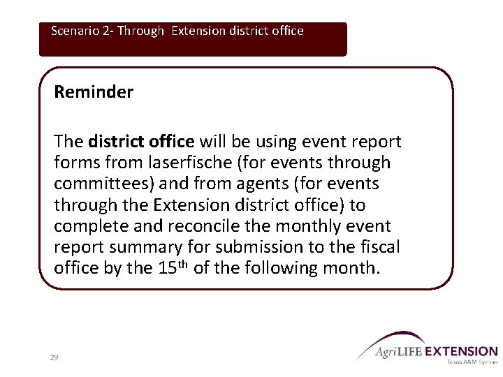 Scenario 2 - Through Extension district office Reminder The district office will be using