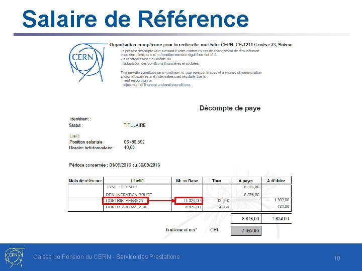 Salaire de Référence Caisse de Pension du CERN - Service des Prestations 10 