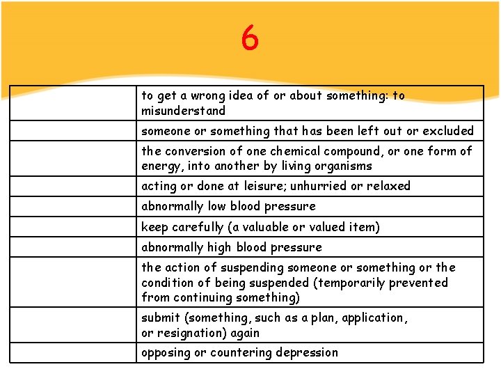 6 to get a wrong idea of or about something: to misunderstand someone or