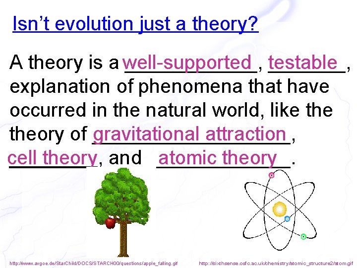 Isn’t evolution just a theory? A theory is a well-supported ______, testable _______, explanation