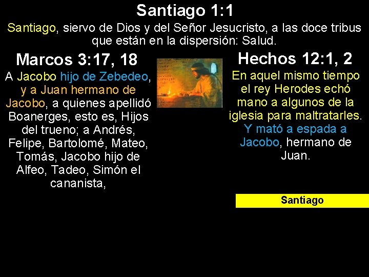 Santiago 1: 1 Santiago, siervo de Dios y del Señor Jesucristo, a las doce