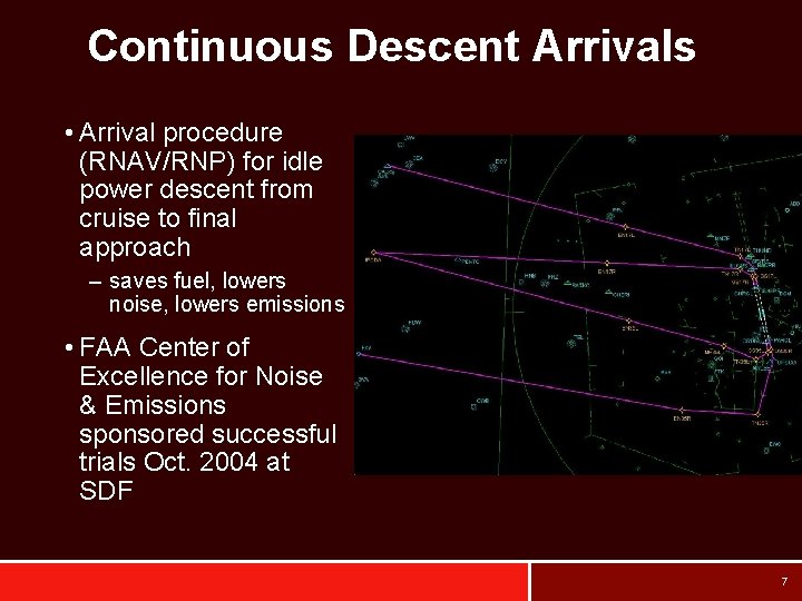 Continuous Descent Arrivals • Arrival procedure (RNAV/RNP) for idle power descent from cruise to