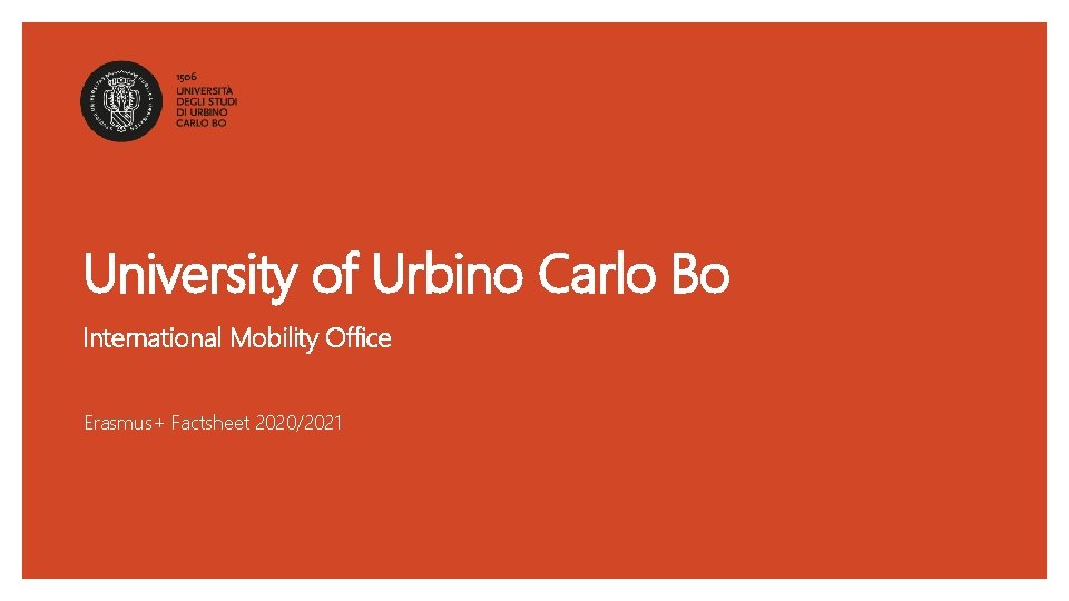 University of Urbino Carlo Bo International Mobility Office Erasmus+ Factsheet 2020/2021 